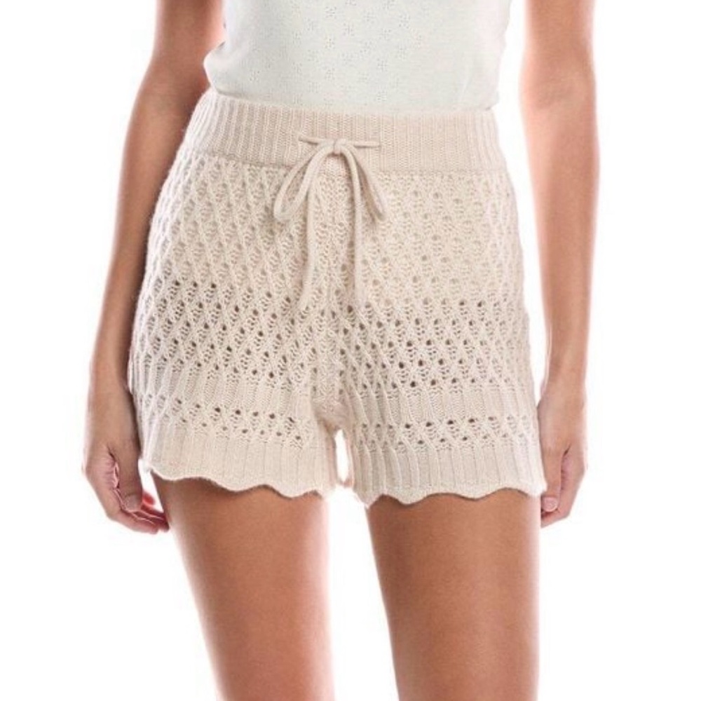 Cream Crochet Cashmere Drawstring Shorts
